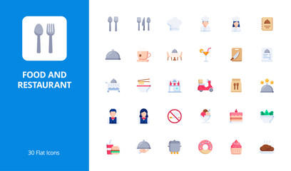 Food and Restaurant Icon Set with flat style. Perfect for UI, infographics, or social media content related to food, cooking, and restaurant.