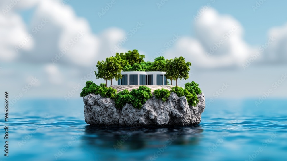 Poster digital treasure island - futuristic wealth concept with selective focus and copy space for text in