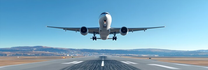Smooth Takeoff Lifting Against Clear Blue Sky Engines Roaring