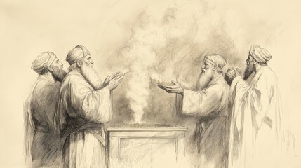 Leviticus Biblical Illustration, The Ordination of Aaron and His Sons, High priest offering incense on altar, Bible Wall Art