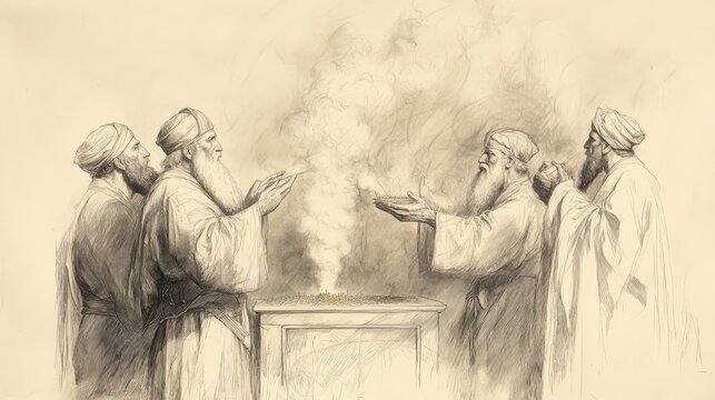 Leviticus Biblical Illustration, The Ordination of Aaron and His Sons, High priest offering incense on altar, Bible Wall Art