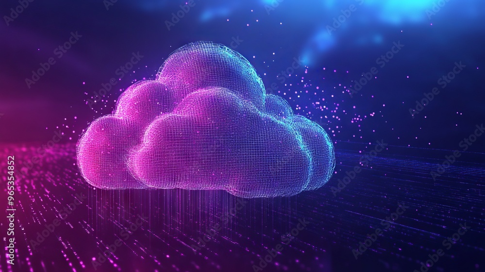 Poster abstract cloud computing technology concept. digital cloud and binary code. download and upload data