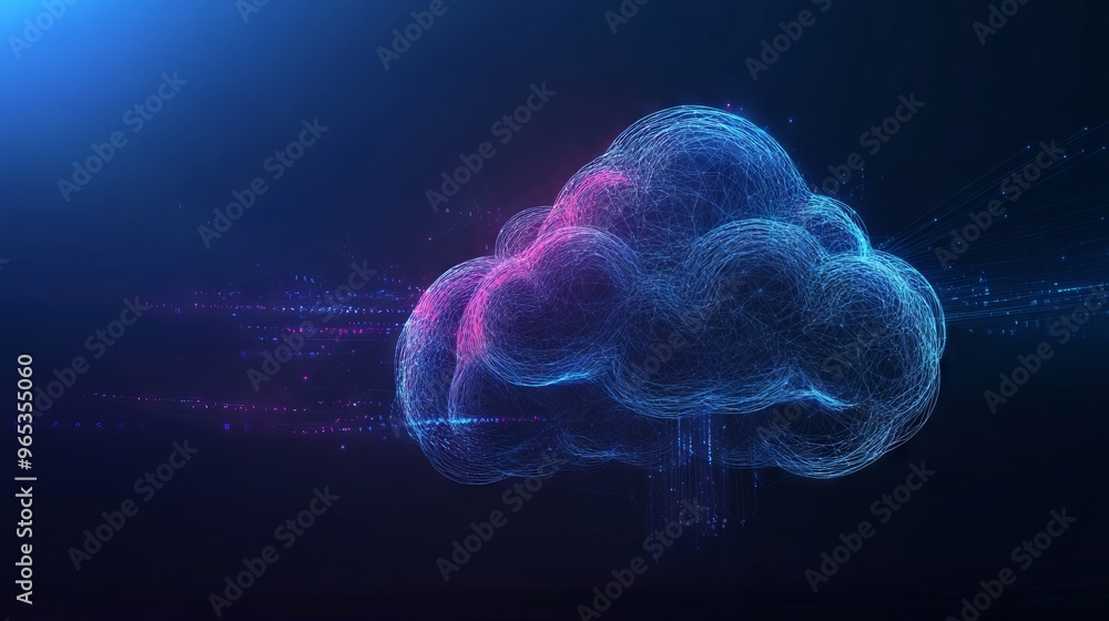 Poster abstract cloud computing technology concept. digital cloud and binary code. download and upload data