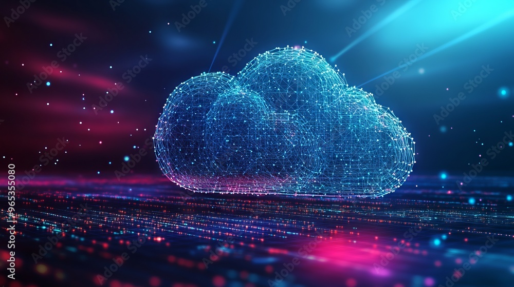 Poster abstract cloud computing technology concept. digital cloud and binary code. download and upload data