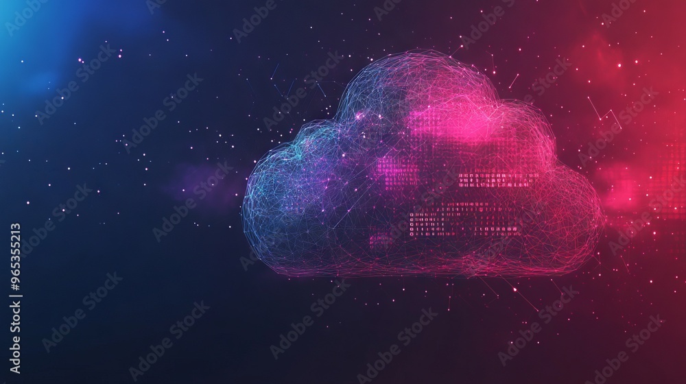 Poster abstract cloud computing technology concept. digital cloud and binary code. download and upload data