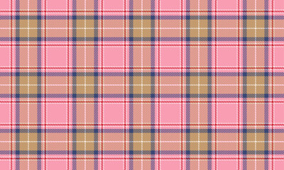Plaid fabric pattern, pink, yellow, blue, red, seamless for textile and design clothes skirt pants apron tablecloth blanket or decoration. Vector illustration.