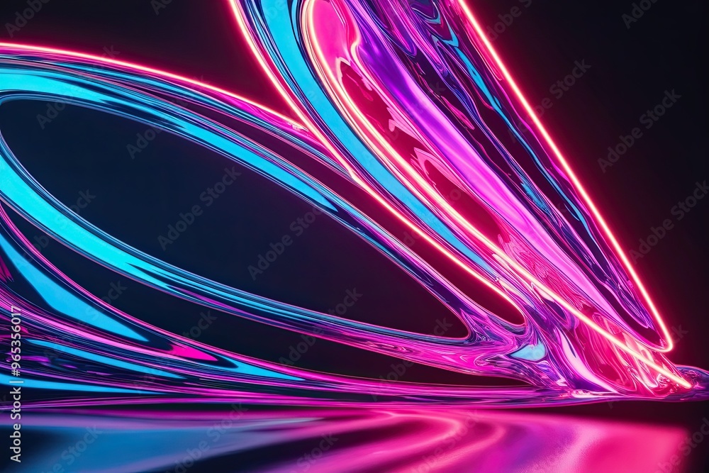 Poster exuberant neon fluid motion - glimmering vivid element with dynamic liquid geometry