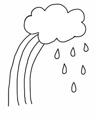 rainbow cloud rain colouring page illustration for kids