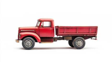 Vintage Red Toy Dump Truck Isolated on White Background