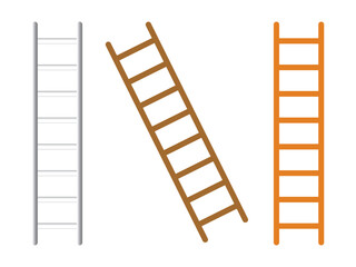 Ladder vector, icon design. Wooden and aluminium ladder vector isolated on white background. Step ladder icons set simple graphic design. Construction ladder equipment icons vector illustration.