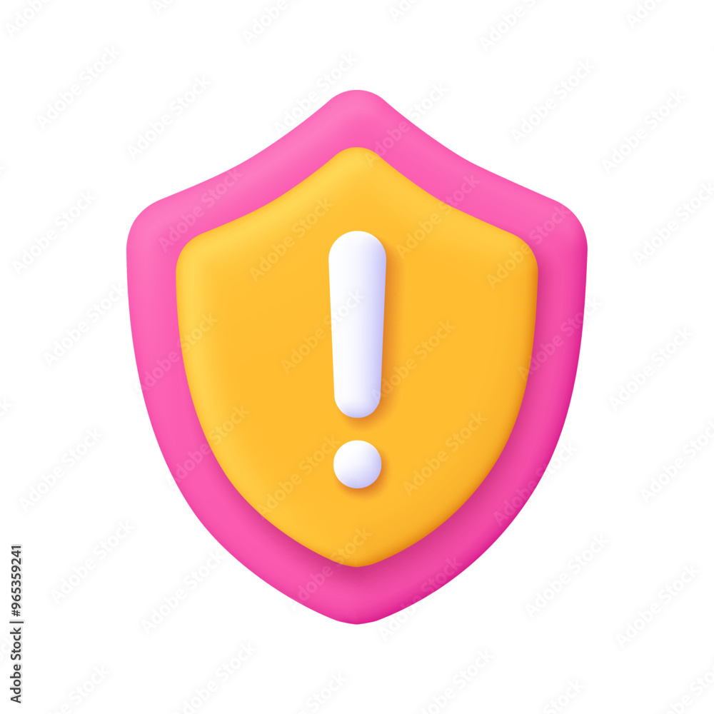 Poster security shield with exclamation point. cyber safety, security and protection, warning attention and