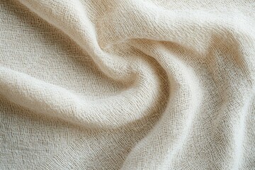 Fototapeta premium Close-up of Beige Woven Fabric with Wrinkles