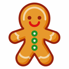A cheerful gingerbread man is wearing a bow tie and smiling brightly