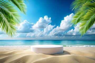 Tropical Podium 3D Render. Beautiful Tropical Podium Image. Luxurious Tropical Podium Art. 3D Podium Tropical Display. Unique Tropical Podium Design