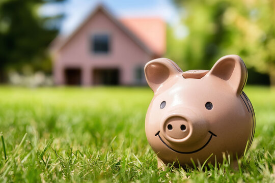 Sparen f&uuml;r das Eigenheim, die eigenen 4 W&auml;nde mit Sparschwein und Spareinlagen ansparen, eine Altersvorsorge mit Immobilienkauf schaffen