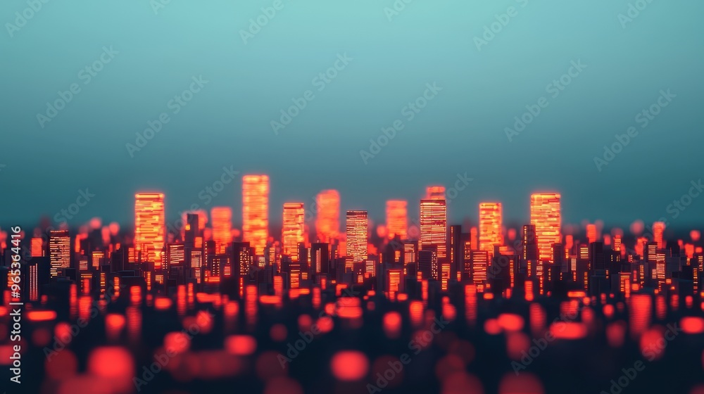 Poster futuristic virtual reality city with glowing data streams - in quality
