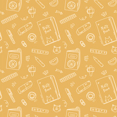cute vector seamless pattern with funny school elements