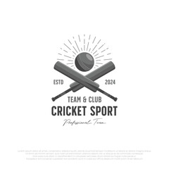 minimalistic cricket logo template vector design with ball and bat elements. cricket team silhouette illustration