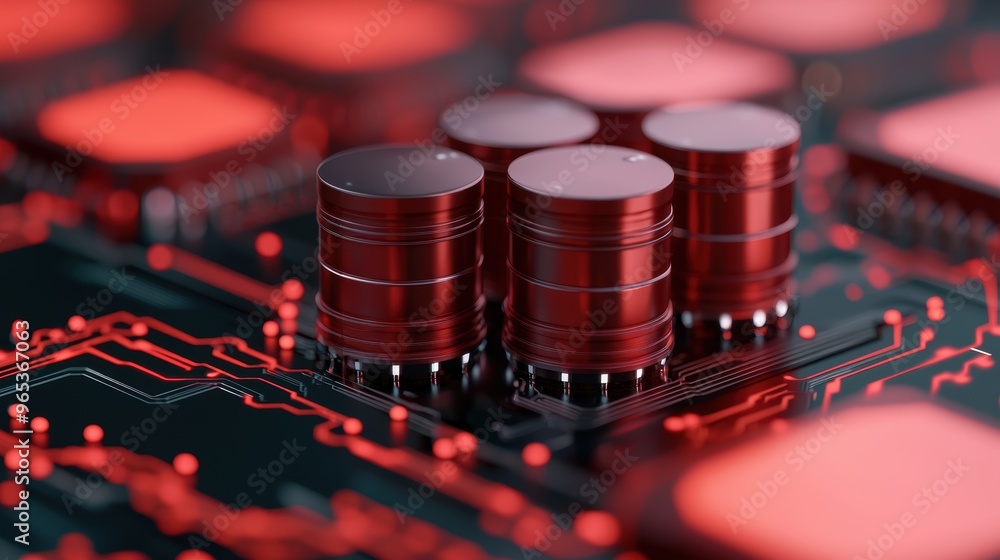 Aufkleber futuristic oil price forecast visualization - dark tech with selective focus and copy space in
