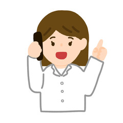 電話でアドバイスをしている白衣の女性のイラスト