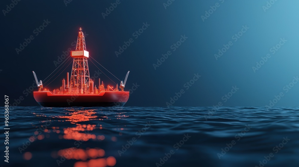 Poster futuristic digital oil exploration mapping in deep ocean settings - with copy space and selective fo