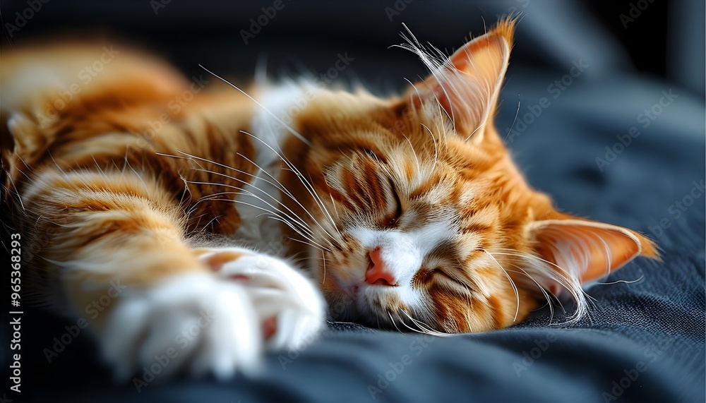 Wall mural Charming portrait of a peaceful sleeping ginger cat