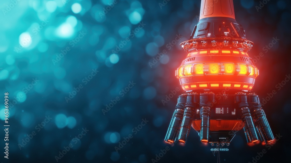 Poster futuristic oceanic energy extraction - advanced drilling platform holographic interfaces illuminated
