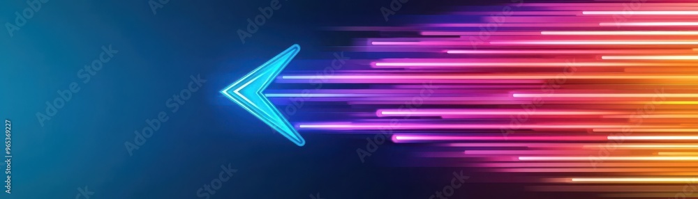 Poster vibrant arrow design with neon colors and dynamic motion, symbolizing direction and progress in a mo