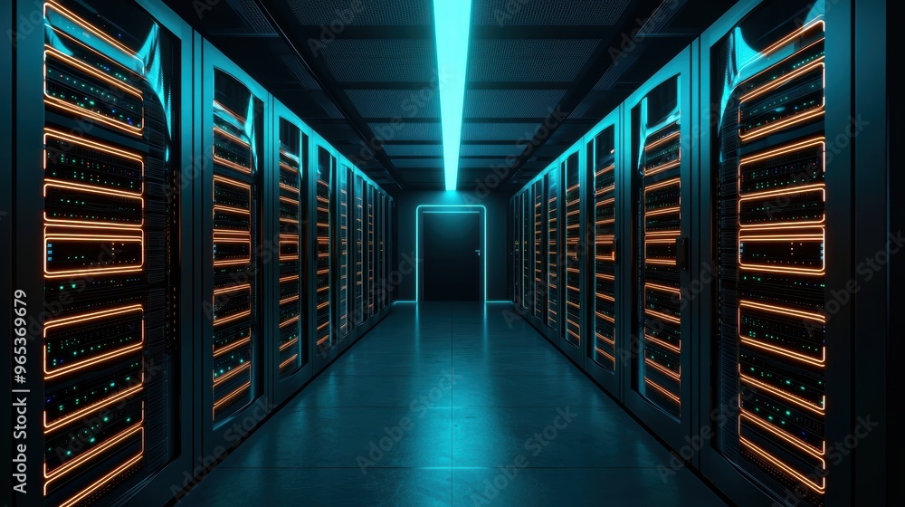 Aufkleber futuristic data center with advanced servers and glowing circuits in ultra hd quality on dark backgr