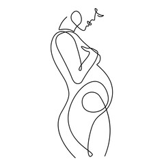 Pregnant Woman Continuous Line Art Drawing. Pregnancy Concept One Line Drawing Minimalist Illustration for Modern Graphic Design. Vector EPS 10.	