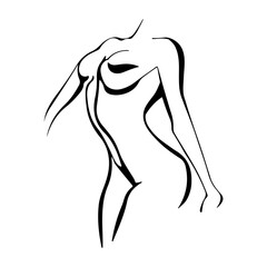 Woman Body One Line Drawing. Female Figure Creative Contemporary Abstract Line Drawing. Beauty Fashion Female Body Vector Minimalist Design for Wall Art, Print, Card, Poster.