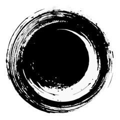 Abstract Zen Circle Grunge Brushstroke Enso Symbol in Black and White Art
