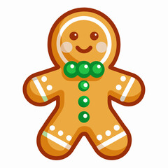 A cheerful gingerbread man is proudly wearing a bright green bow tie