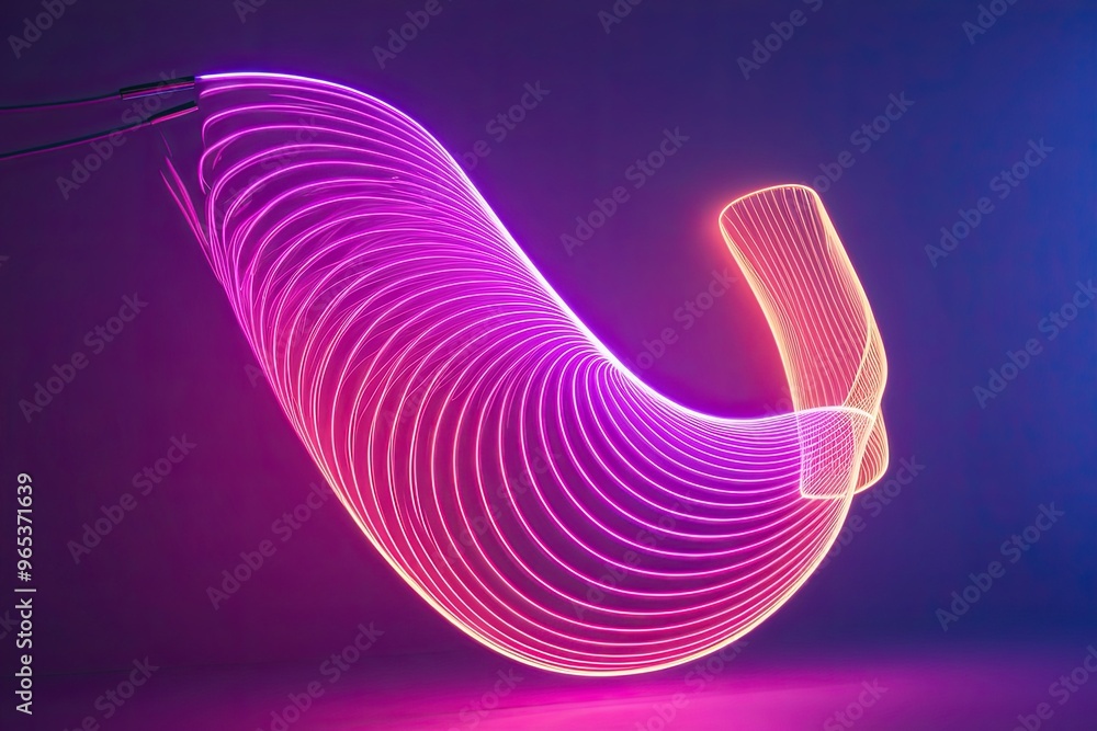 Poster striking neon 3d flowing image - illuminated vivid abstract shape with dynamic motion
