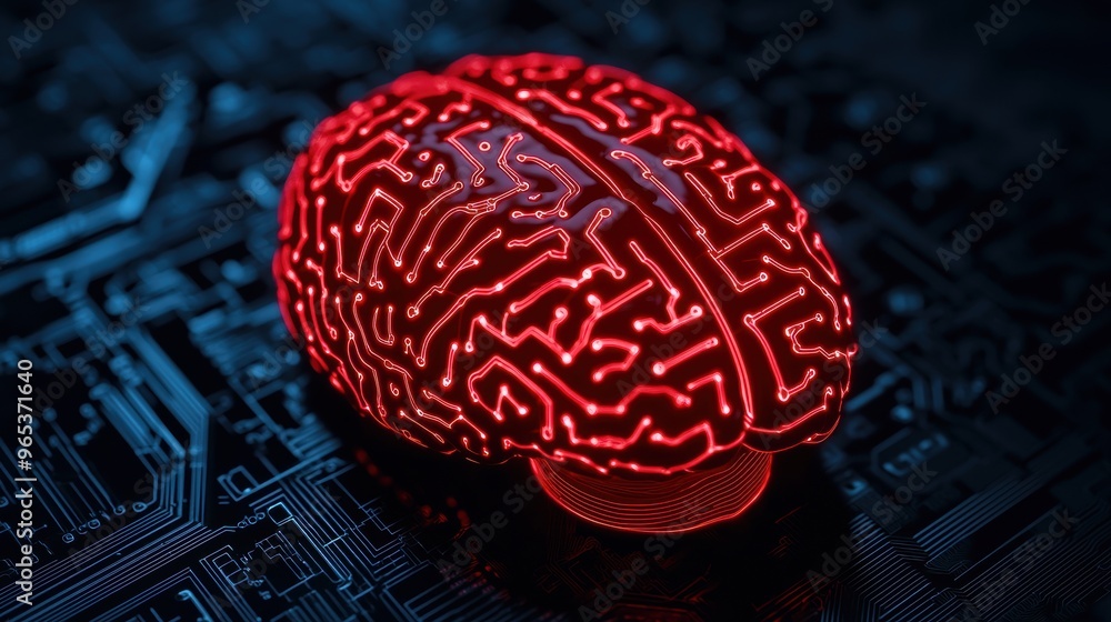 Aufkleber illuminated cybernetic brain: simulation of glowing neural pathways
