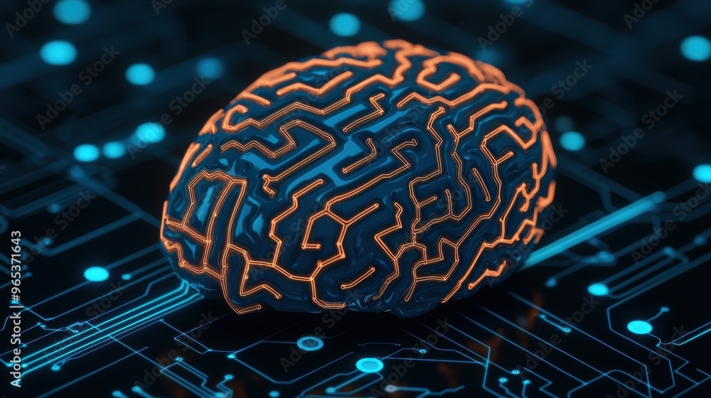 Aufkleber futuristic cybernetic brain simulation with glowing neural circuits in ultra hd