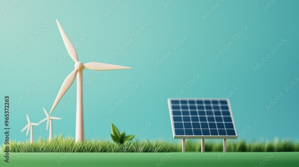 Poster transitioning energy grid: oil vs renewables with copy space, selective focus in