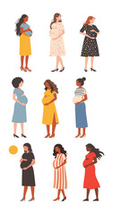 Joyful Pregnant Women of Various Ethnicities, Nationalities, and Cultures