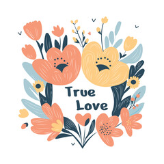 True Love in Romantic Flower Floral Frame Decoration