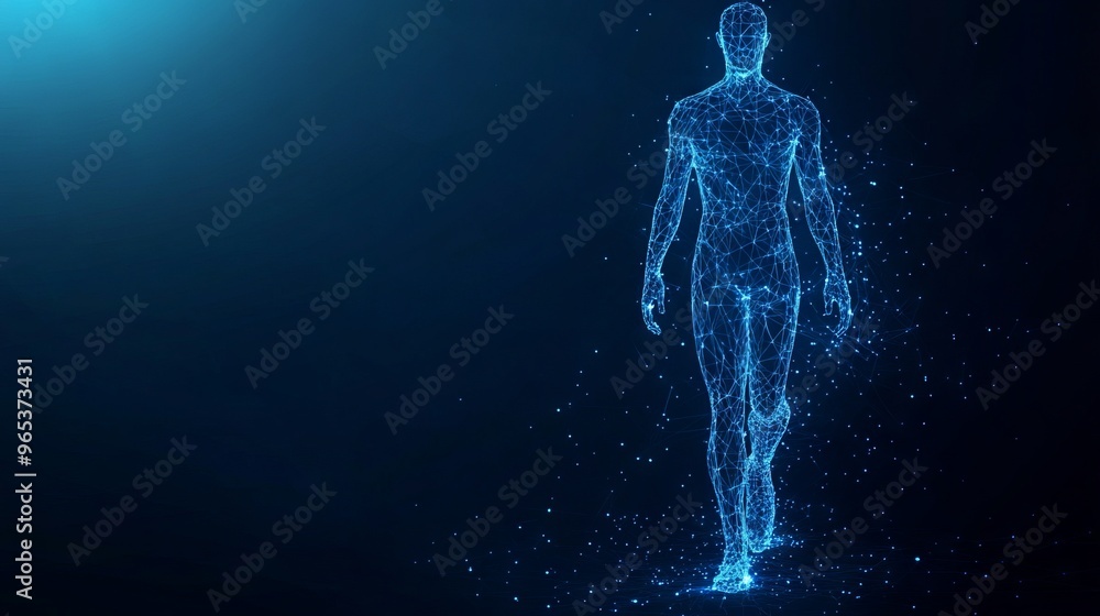 Poster abstract vector image of a human brine . low poly wire frame blue illustration on dark background. l