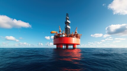 Offshore Oil Platform in Deep Sea: Modern Energy Extraction with Copy Space and Selective Focus on Foreground in