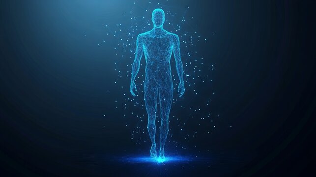 Abstract vector image of a human Brine . Low poly wire frame blue illustration on dark background. Lines and dots. Best idea concept. Low Poly Wireframe 3D Vector illustration in blue 