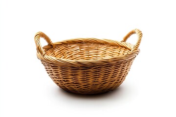 Obraz premium Empty wicker basket on a white background, isolated
