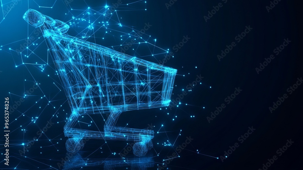 Poster abstract image of a shopping cart in the form. vector business. low poly wireframe 3d vector illustr