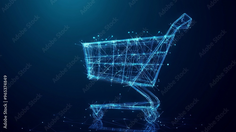 Poster abstract image of a shopping cart in the form. vector business. low poly wireframe 3d vector illustr