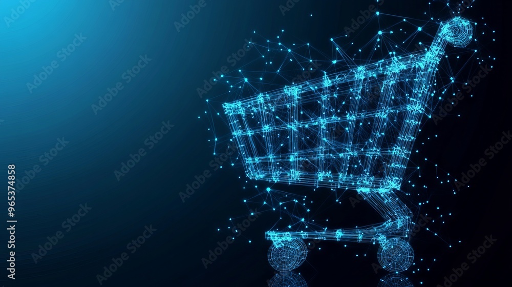 Poster abstract image of a shopping cart in the form. vector business. low poly wireframe 3d vector illustr
