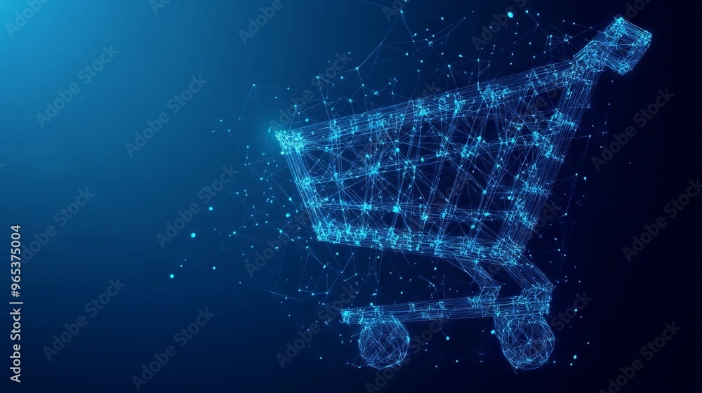 Poster abstract image of a shopping cart in the form. vector business. low poly wireframe 3d vector illustr