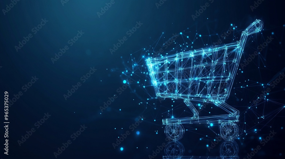 Poster abstract image of a shopping cart in the form. vector business. low poly wireframe 3d vector illustr