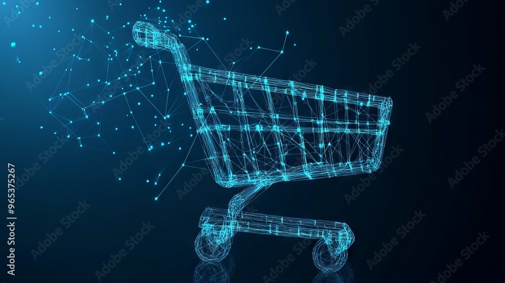 Poster abstract image of a shopping cart in the form. vector business. low poly wireframe 3d vector illustr