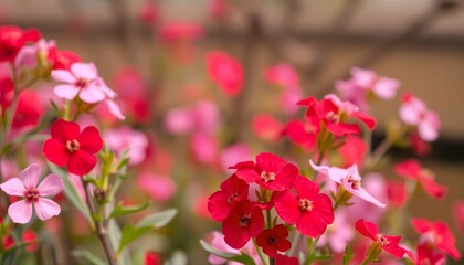 Field of vibrant red flowers with a soft, blurred background.
